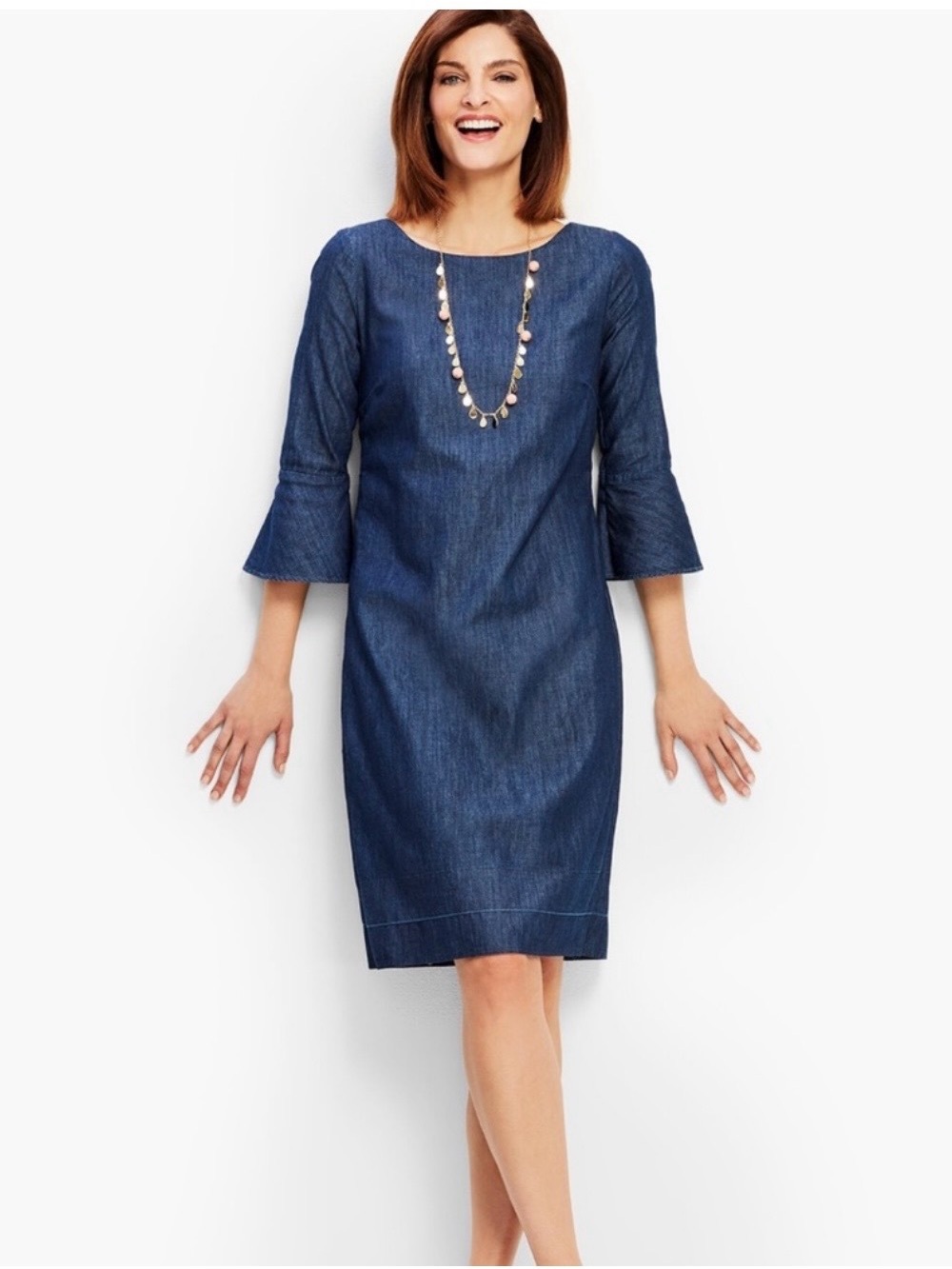 Talbots Indigo Denim Shift Dress with Bell Sleeves